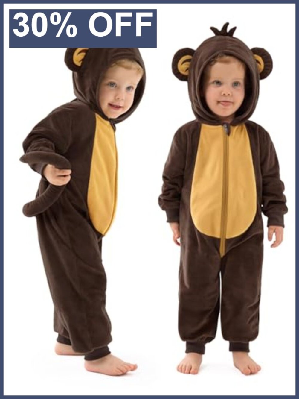 Baby Monkey Hooded Jumpsuit Costume, Polyester Flannel